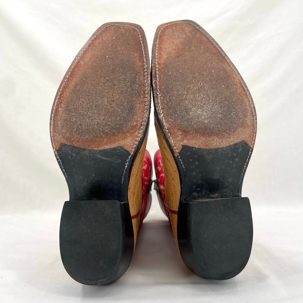 Rios of Mercedes Red Western Ostrich Orange Leather Square Toe Cowboy Boots 7B - Picture 8 of 16